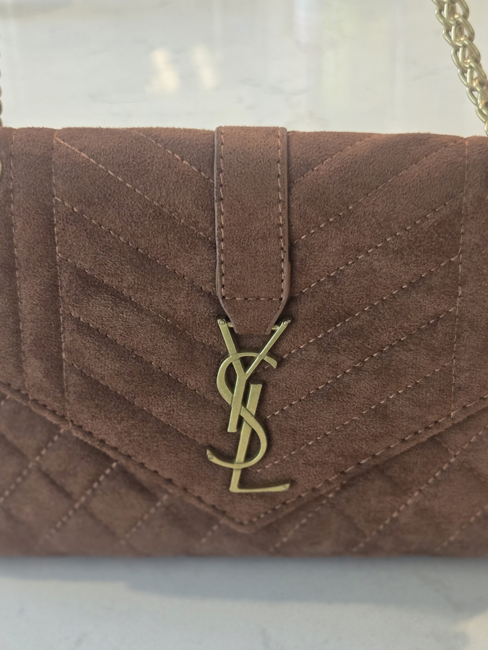 Inspired Brown Suede Quilted Chain Crossbody